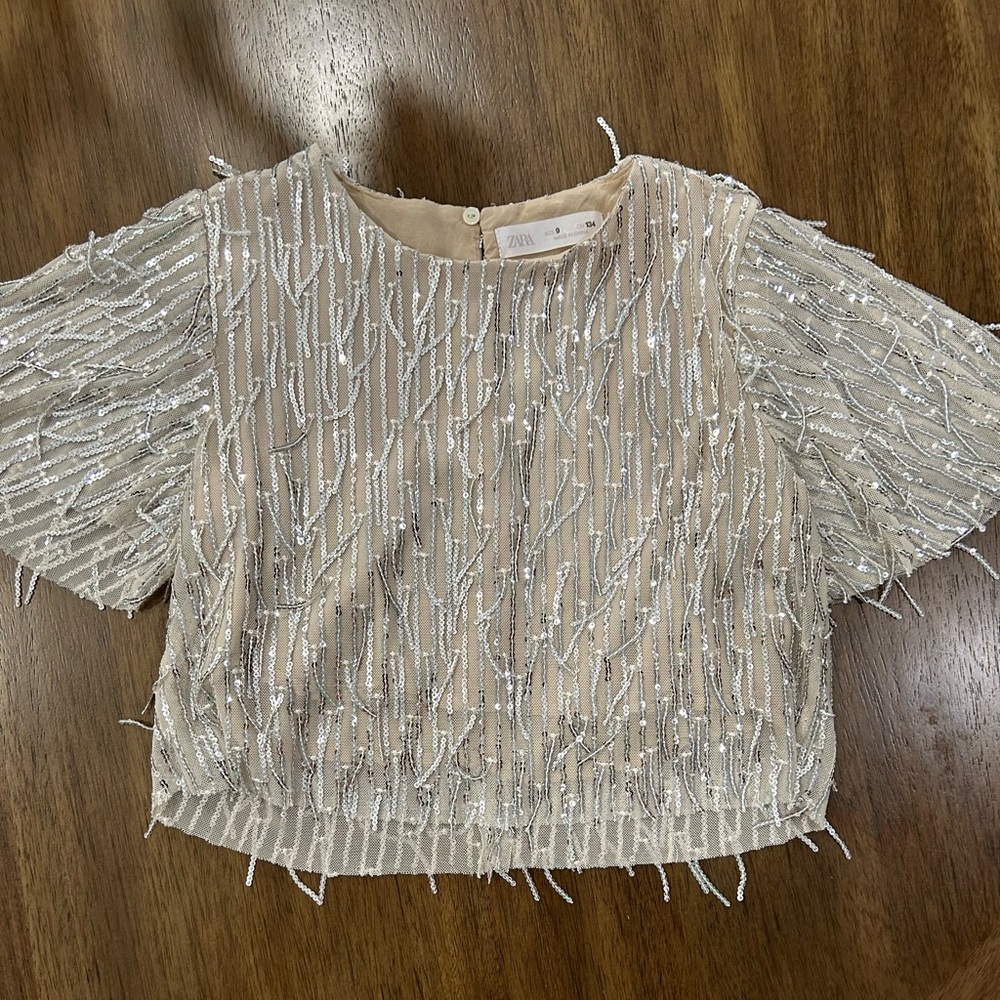 Zara Kids Beige and Silver Sequin Blouse